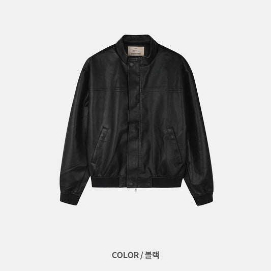 MAGNOLIA Washed Faux Leather Blouson(BLACK) 商品画像2/9