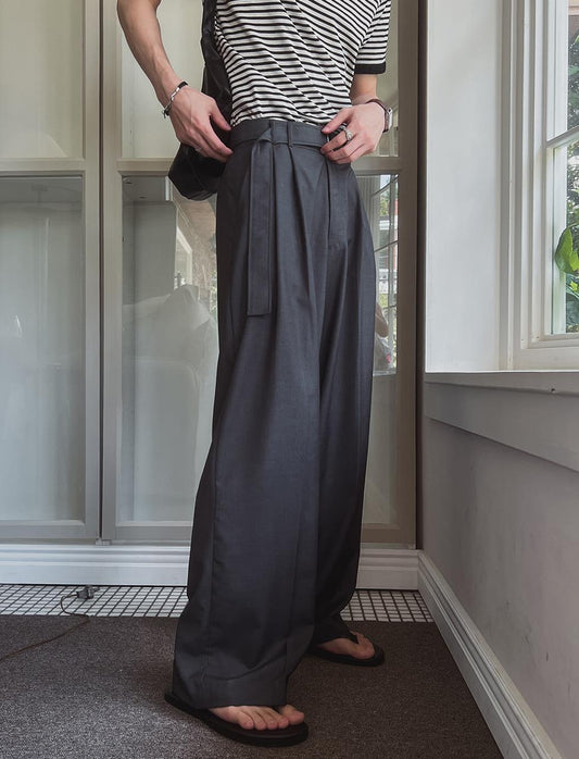 MAGNOLIA Wide Belted Slacks(BLACK,GRAY) 商品画像3/27
