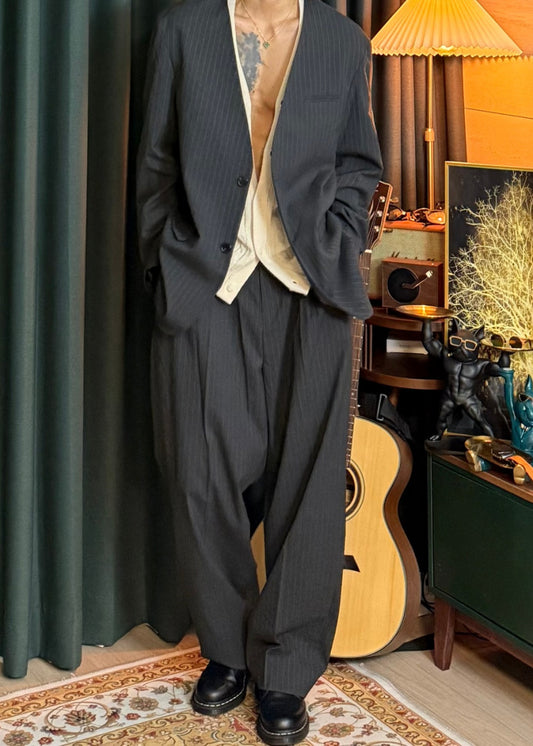 MAGNOLIA Youth Pinstripe No-Collar Jacket 韓国メンズファッション 01