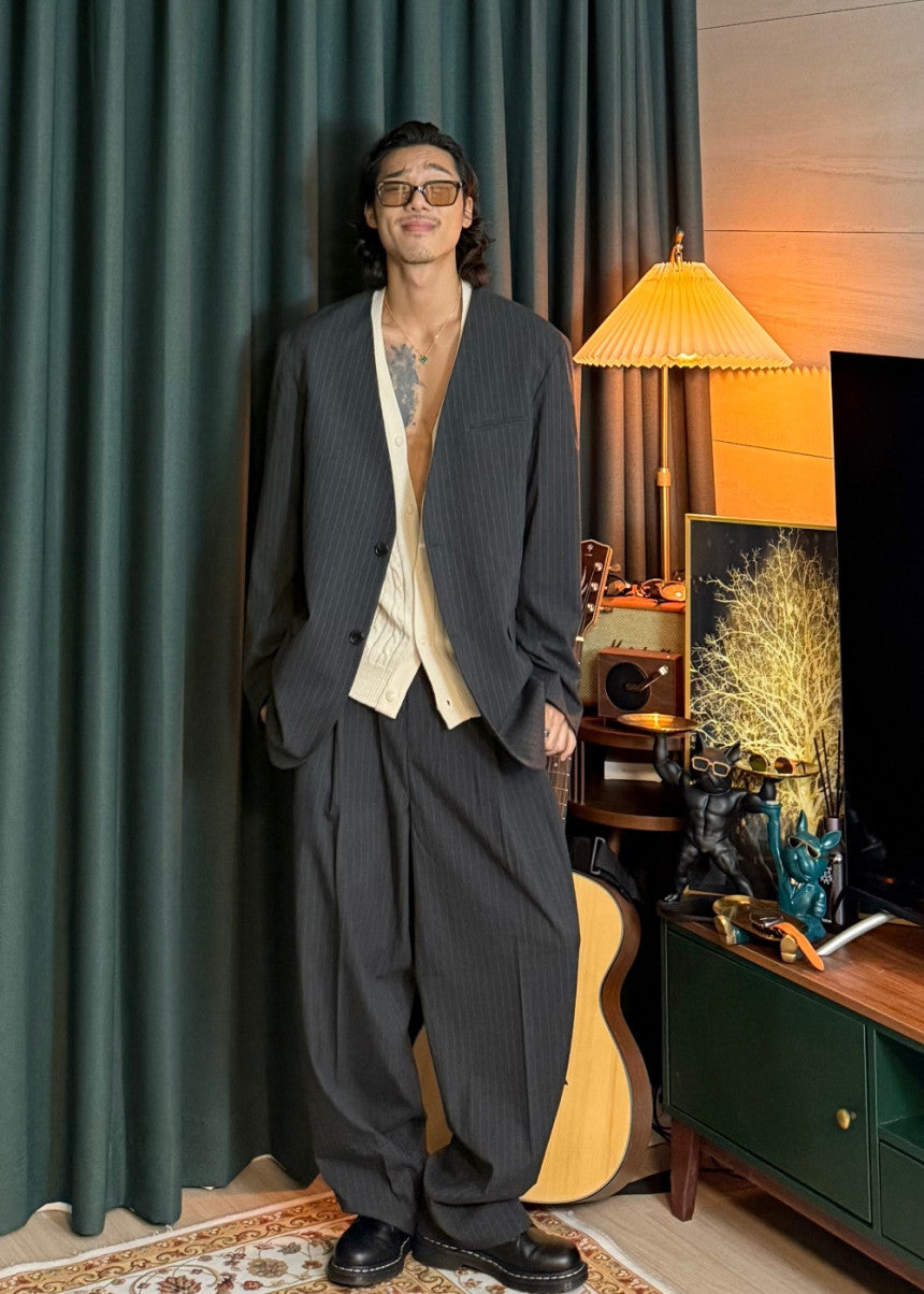 MAGNOLIA Youth Pinstripe No-Collar Jacket 韓国メンズファッション 03