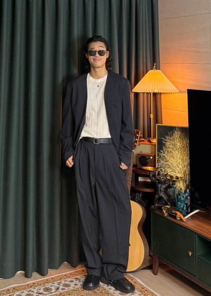 MAGNOLIA Youth Pinstripe No-Collar Jacket 韓国メンズファッション 06