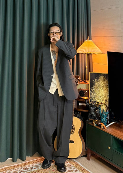 MAGNOLIA Youth Pinstripe No-Collar Jacket 韓国メンズファッション 09