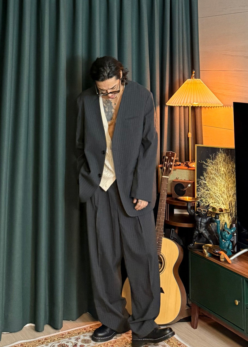 MAGNOLIA Youth Pinstripe No-Collar Jacket 韓国メンズファッション 10