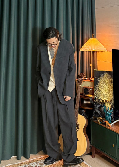 MAGNOLIA Youth Pinstripe No-Collar Jacket 韓国メンズファッション 10