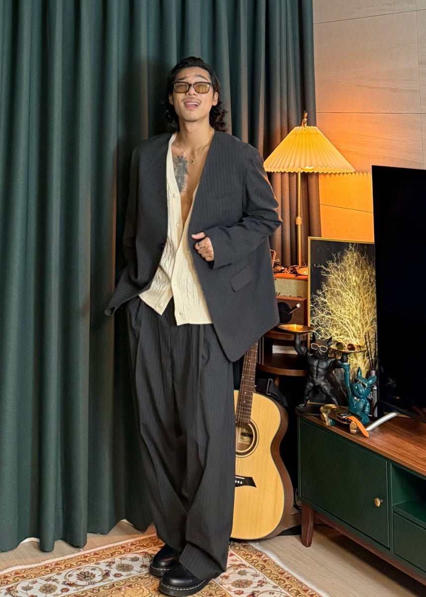 MAGNOLIA Youth Pinstripe No-Collar Jacket 韓国メンズファッション 11