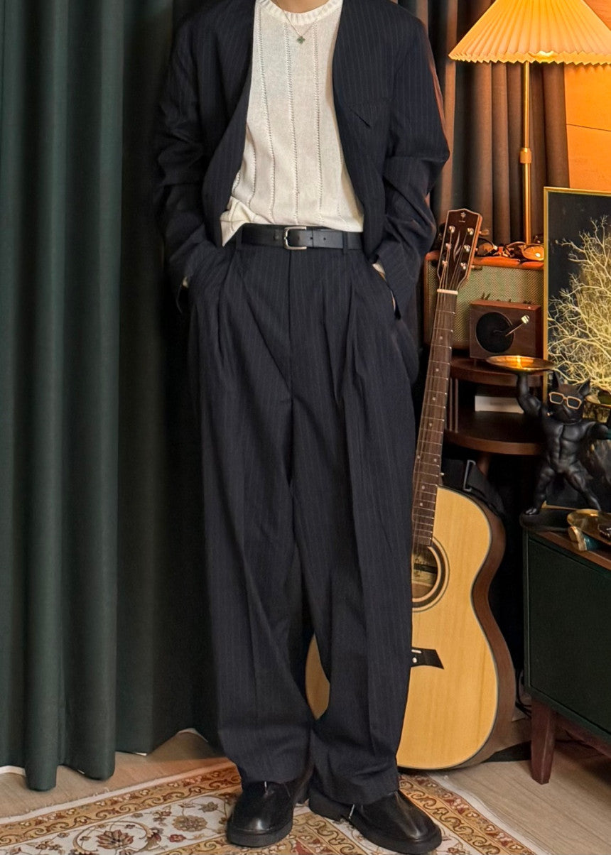 MAGNOLIA Youth Pinstripe No-Collar Jacket 韓国メンズファッション 12