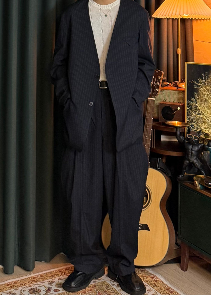 MAGNOLIA Youth Pinstripe No-Collar Jacket 韓国メンズファッション 13