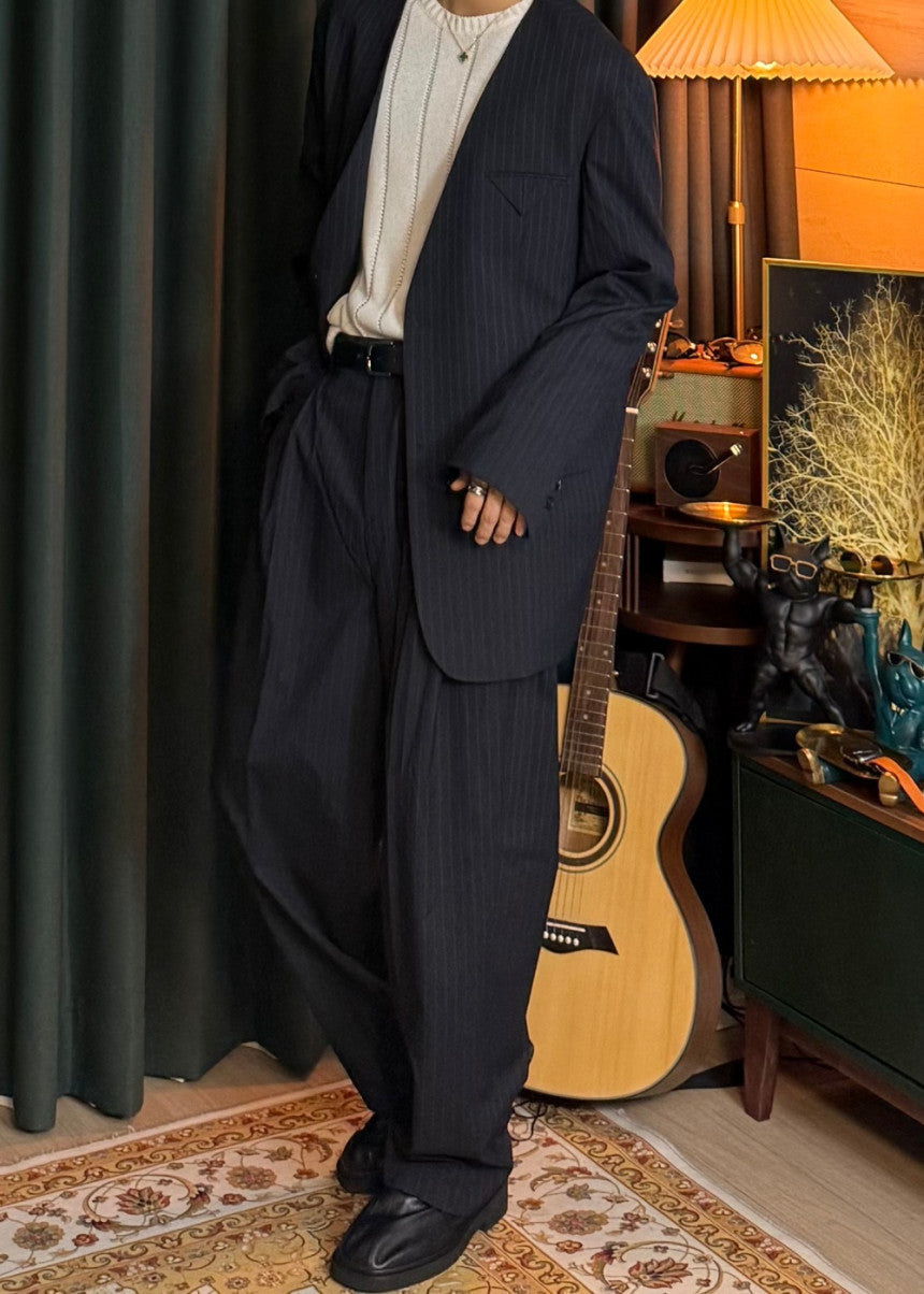 MAGNOLIA Youth Pinstripe No-Collar Jacket 韓国メンズファッション 15