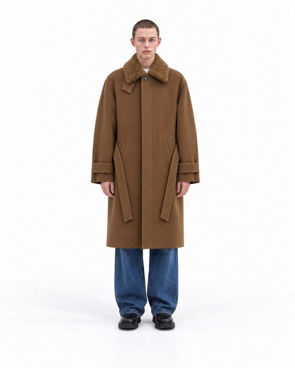 Boa Collar Belted Mac Coat
