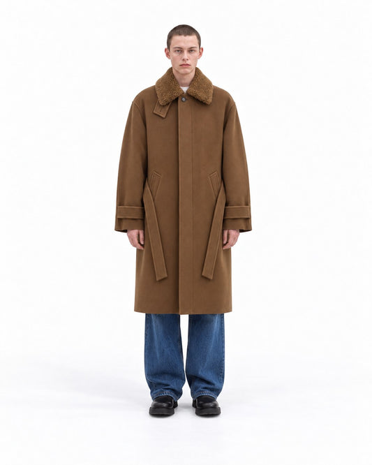 Boa Collar Belted Mac Coat