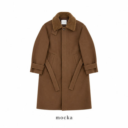 Boa Collar Belted Mac Coat