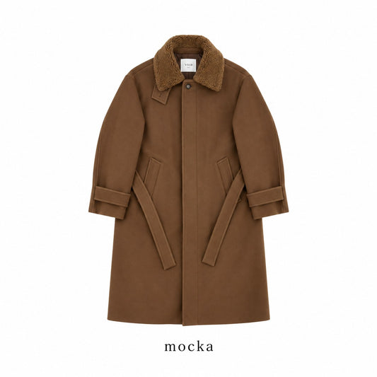 Boa Collar Belted Mac Coat