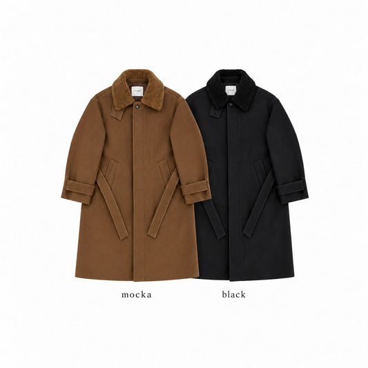 Boa Collar Belted Mac Coat