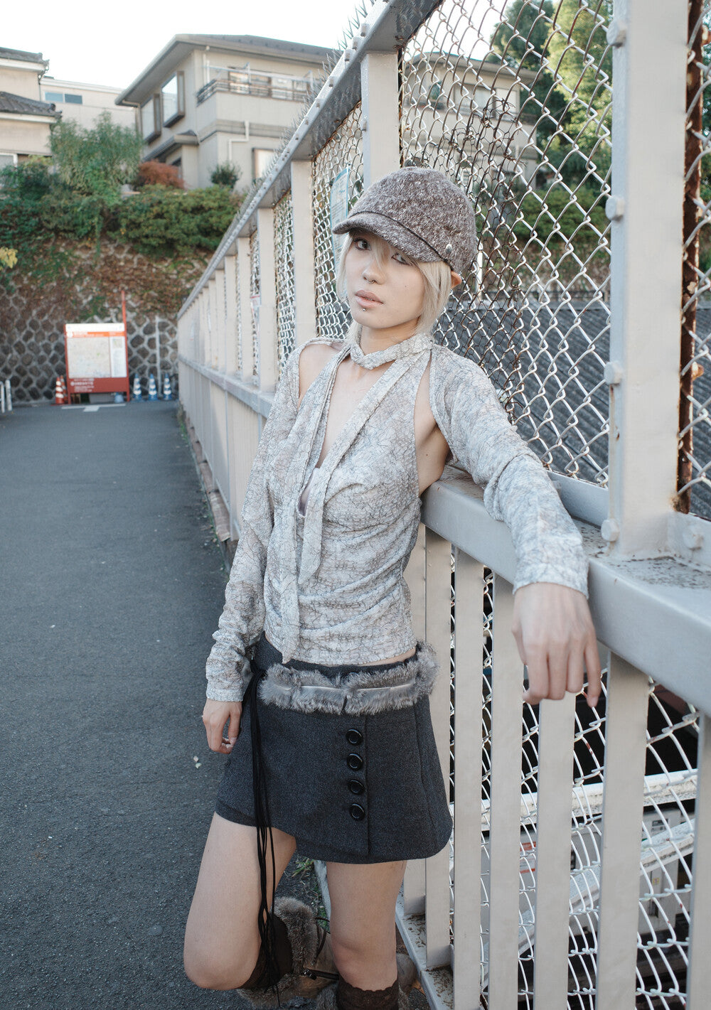 MIAE クラシック ボタン スカート グレー ボタン詳細｜韓国ブランド レディース