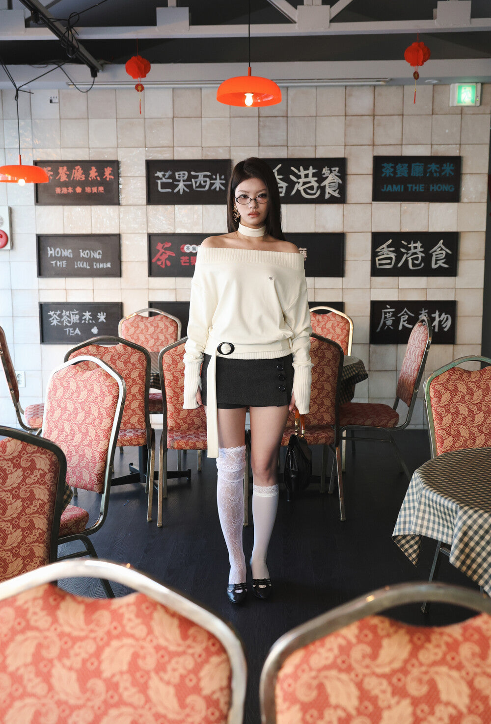 MIAE クラシック ボタン スカート グレー 丈感参考｜着痩せ 脚長 韓国ファッション