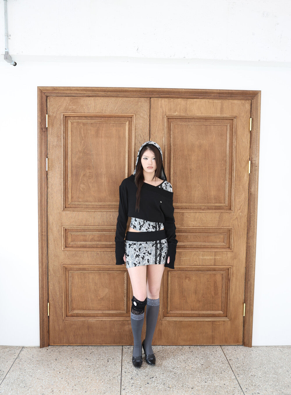 MIAE ミエ ジャカード スカート グレー｜シンプル おしゃれ 服 レディース 韓国ブランド