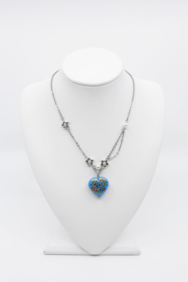 【MIAE ミエ】[Pink orchid house] Flower love star necklace (Blue)
