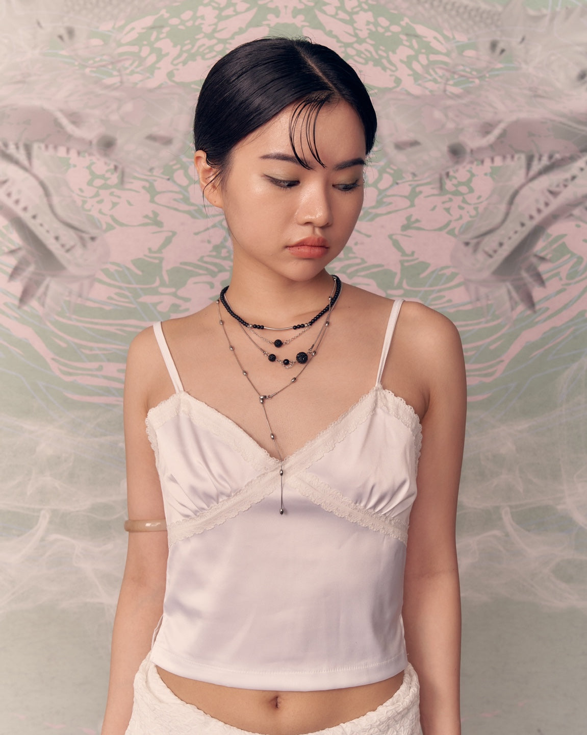 MIAE ボールチェーン ロング 110cm 着用｜きれいめ 韓国ファッション レディース