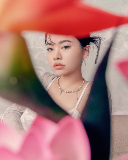 MIAE シルバー タッセル ネックレス 着用｜韓国ミニマルファッション アクセサリー レディース