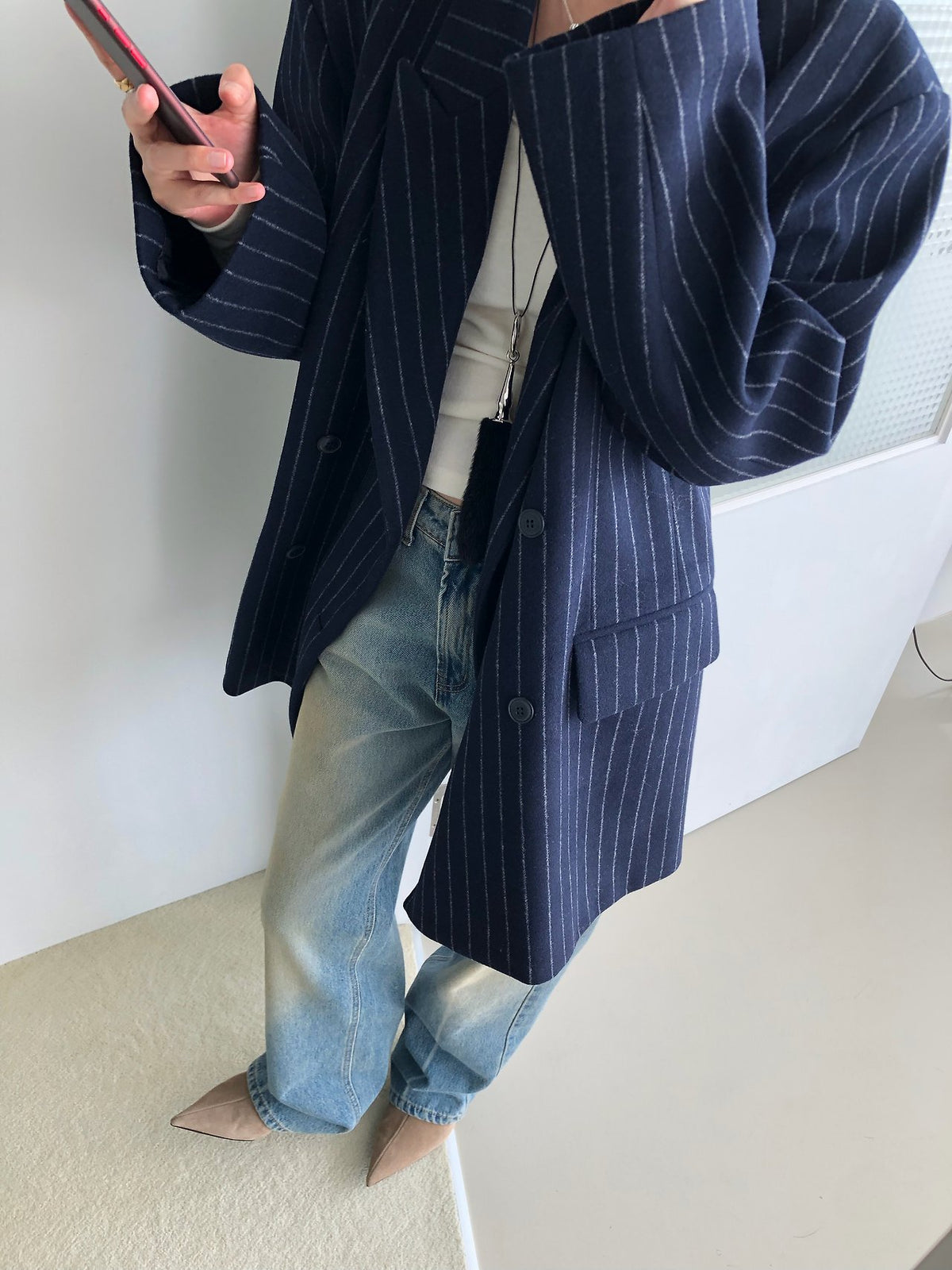 レディース オーバーサイズピンストライプコート