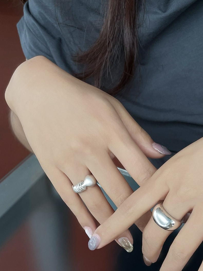 韓国アクセサリー レディース pinekim カーブ チェーン リング