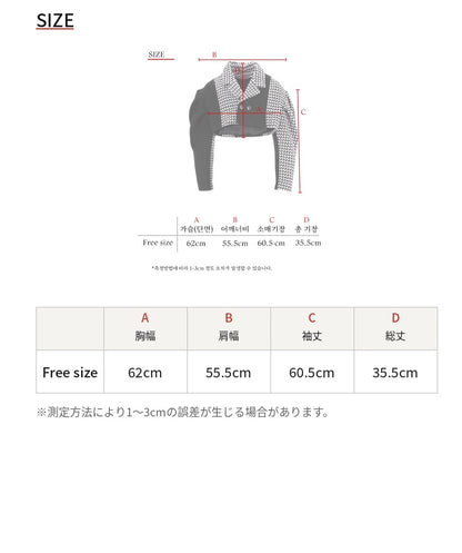 Reculer レキュリー チェック クロップドジャケット ブラック サイズ表 胸幅62cm 総丈35.5cm 韓国ブランド