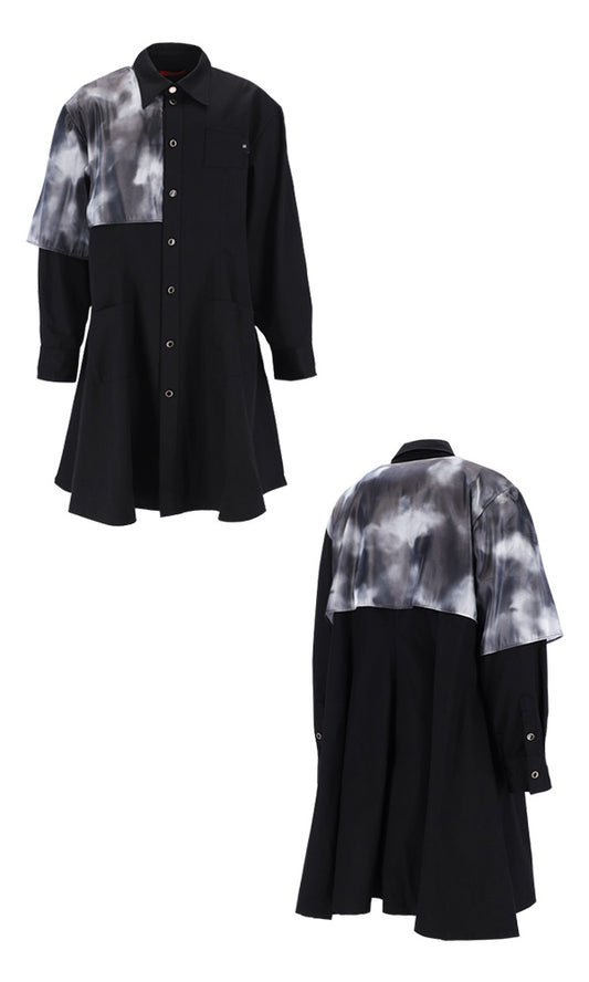 Reculer レキュリー シースルーケイプ ロングシャツ ブラック ケイプディテール シースルー 透け感