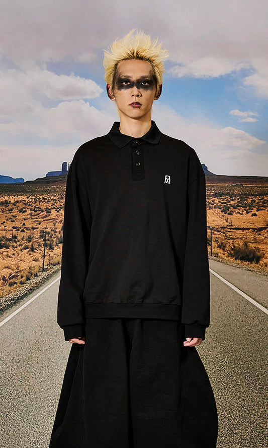 Reculer レキュリー ピケカラー オーバーサイズスウェット ブラック 正面 韓国ブランド 2024FW