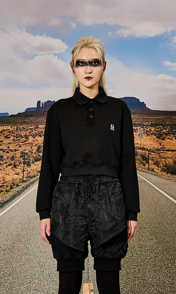 [Reculer] Pique collar cropped sweatshirt Black