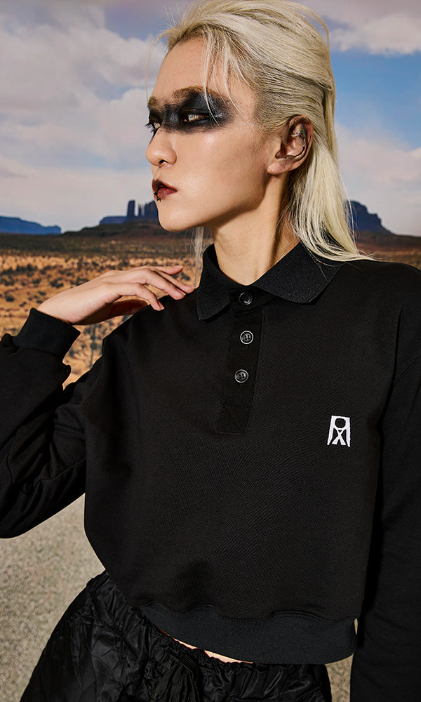 韓国デザイナーズブランド Reculer 2024FW クロップドスウェット ブラック WooStore