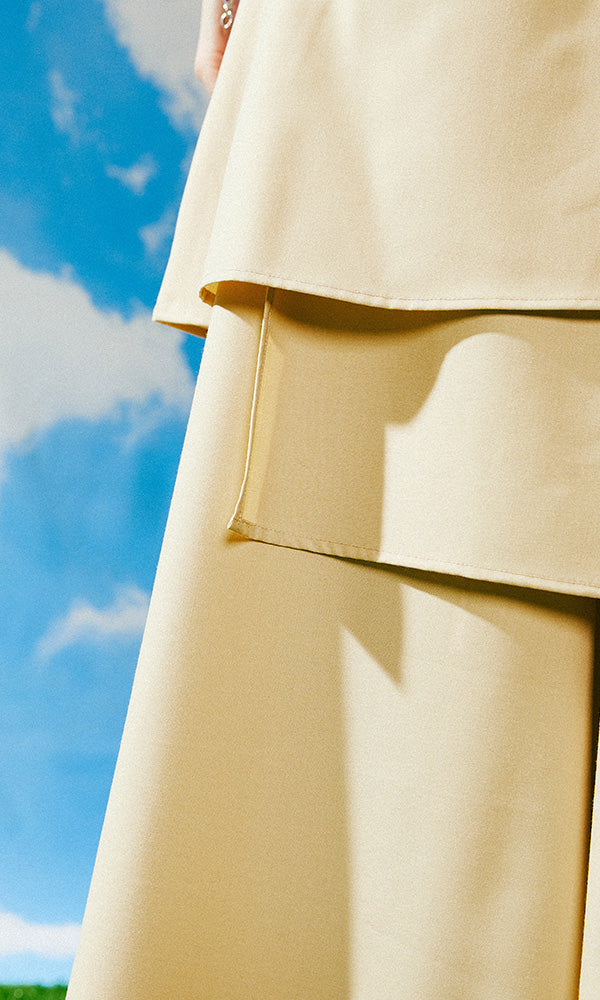 Reculer ベーシックスカートパンツ ベージュ ポリエステルレーヨン ドレープ 素材感 韓国ブランド