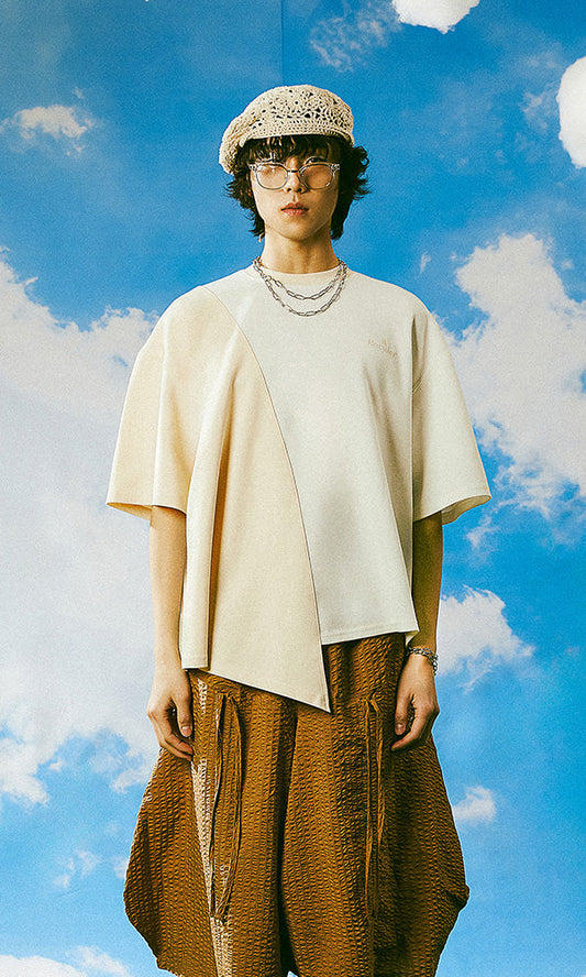 Reculer レキュリー ハーフ＆ハーフ 半袖ロゴTシャツ アイボリー 正面 韓国ブランド 2024SS