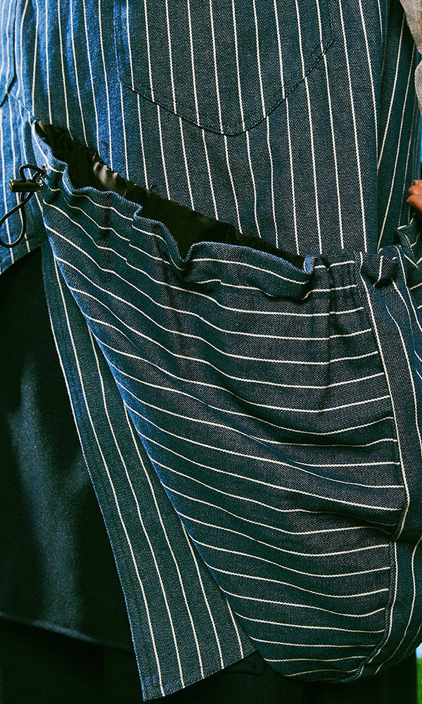 Reculer レキュリー ストライプデニム スカートパンツ ネイビー ウエスト ディテール 韓国ブランド