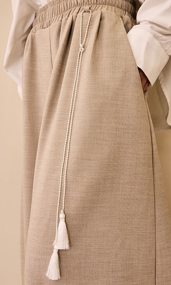 Reculer マキシマルワイドパンツ ベージュ TR素材 ヴィンテージ テクスチャー 韓国