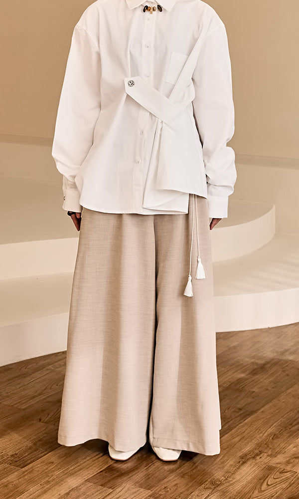 	Reculer レキュリー マキシマルワイドパンツ ベージュ 正面 韓国ブランド 2025SS