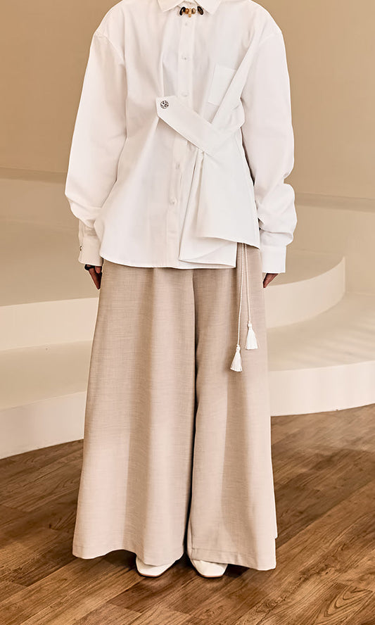 	Reculer レキュリー マキシマルワイドパンツ ベージュ 正面 韓国ブランド 2025SS