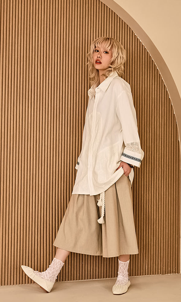 韓国デザイナーズブランド Reculer 2025SS キュロットパンツ ベージュ WooStore