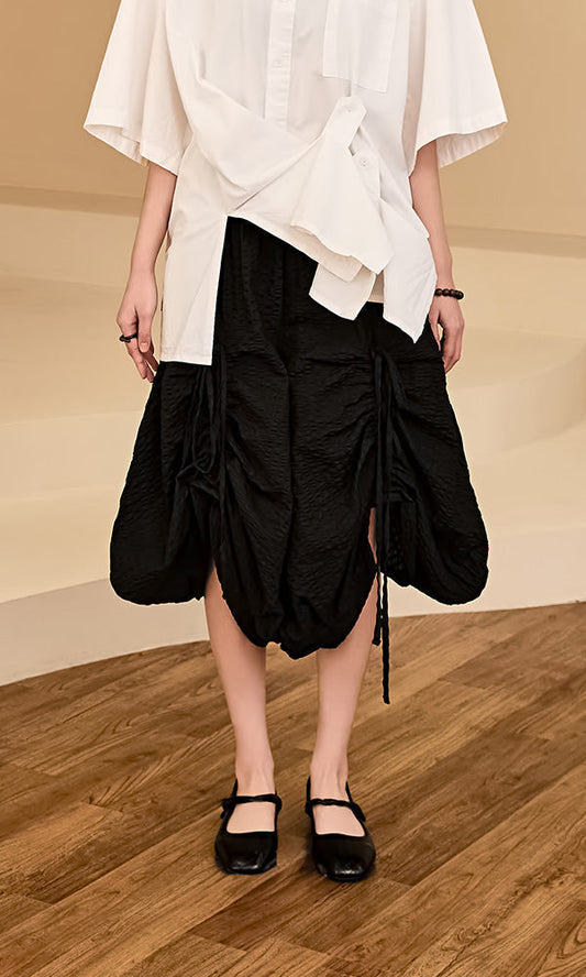 Reculer レキュリー シャーリングスカートパンツ ブラック 正面 韓国ブランド 2025SS