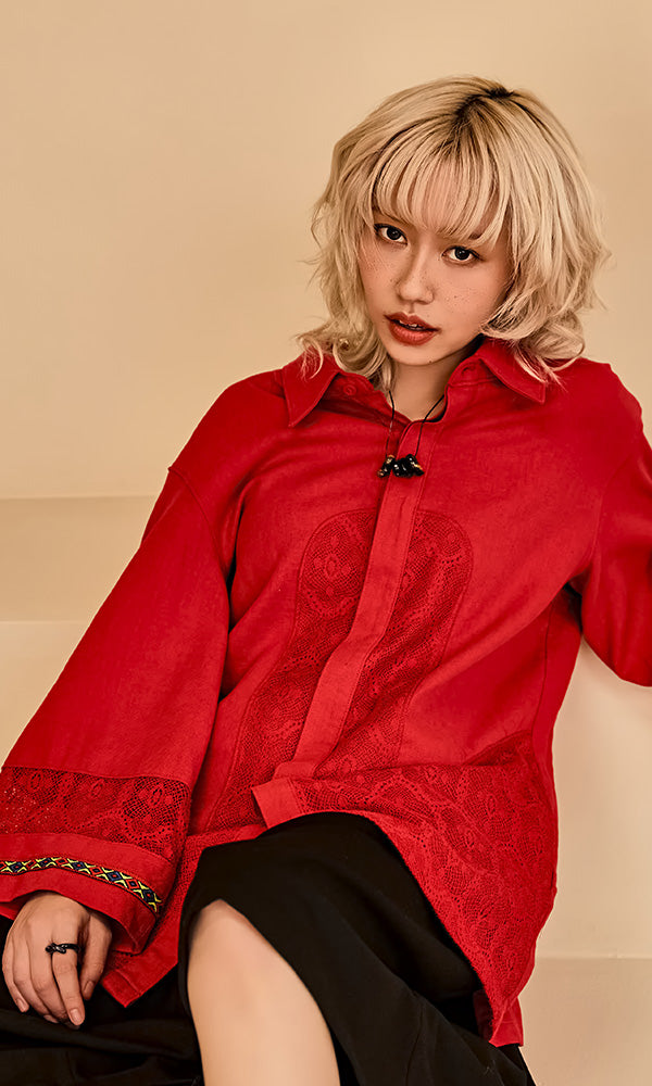 韓国ブランド Reculer レキュリー リネンシャツ レッド 着用コーデ 春夏 2026