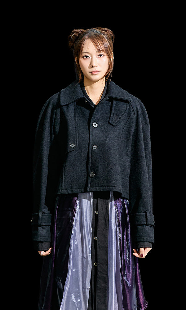 【Reculer レキュリー】Reglan trench cropped wool coat Black