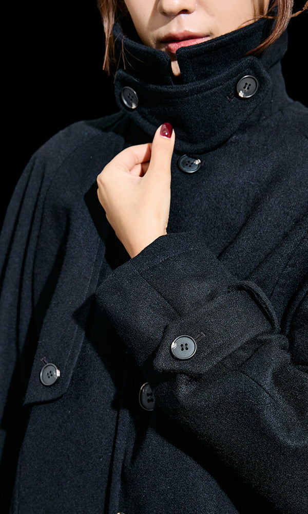 Reculer レキュリー】 クロップドウールトレンチ ブラック｜韓国モード