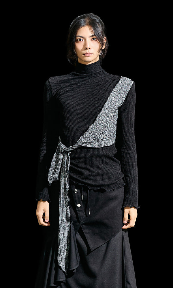 【Reculer レキュリー】Cowl string coloration draped T-shirt Black