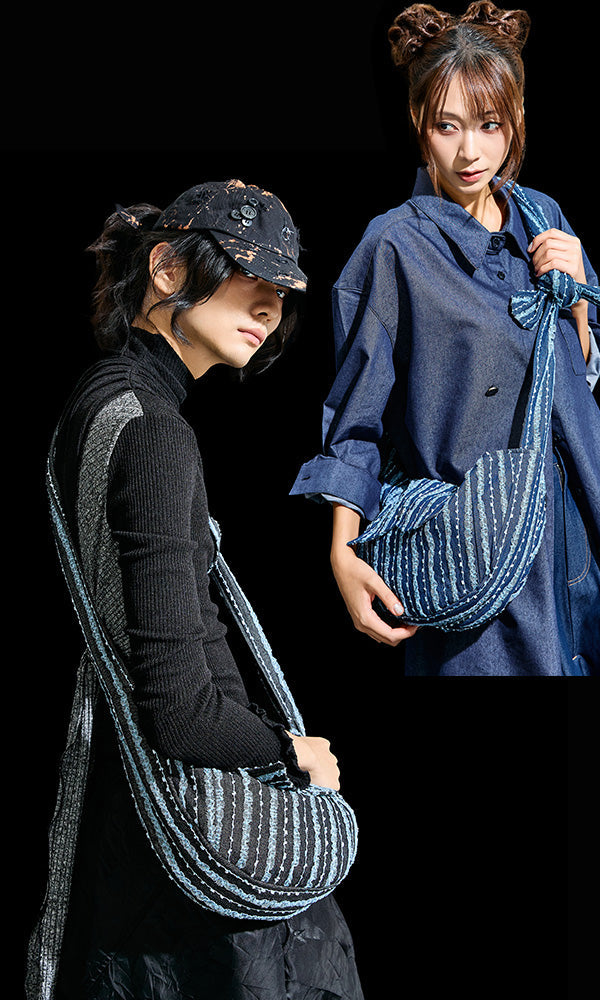 【Reculer レキュリー】lace-decorated denim mini cloth bag