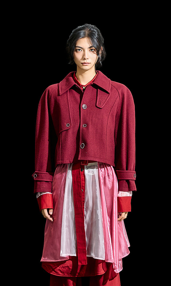 【Reculer レキュリー】Reglan trench cropped wool coat Burgundy