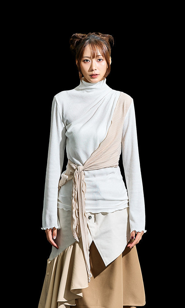 【Reculer レキュリー】Cowl string coloration draped T-shirt Ivory