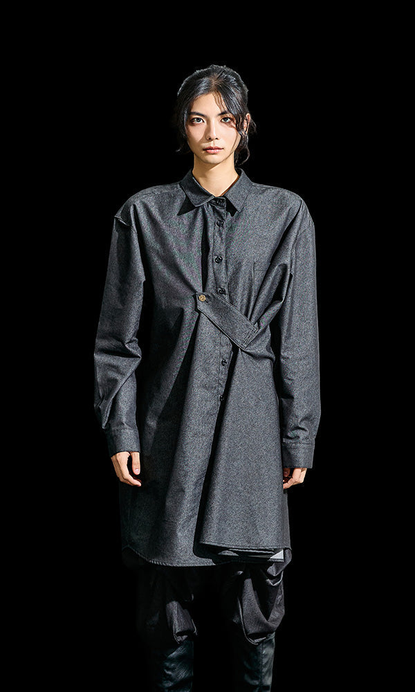 ブラックロングシャツで作る韓国モード ファッションスタイル