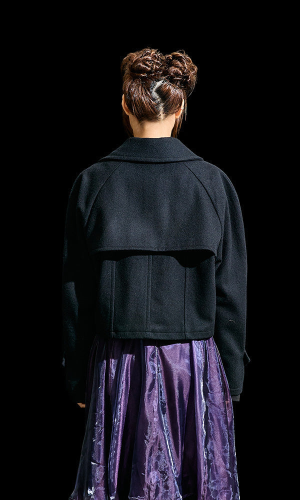 Reculer レキュリー】 クロップドウールトレンチ ブラック｜韓国モード