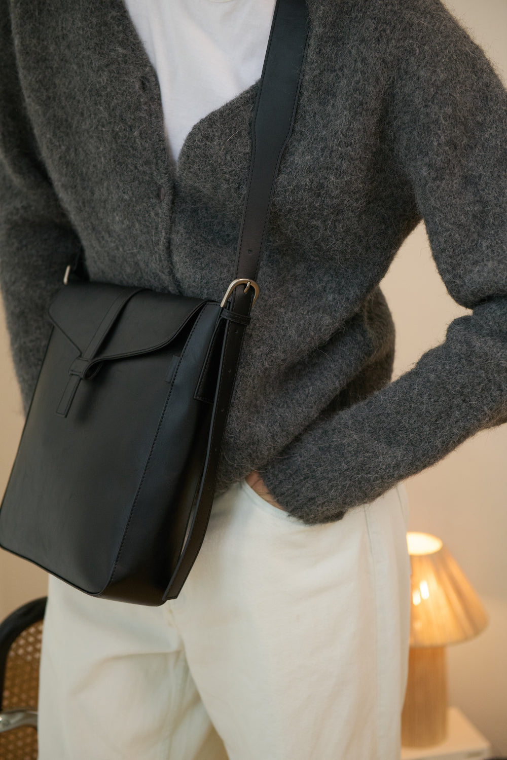 韓国 ショルダー バッグ スクエア ブラウン