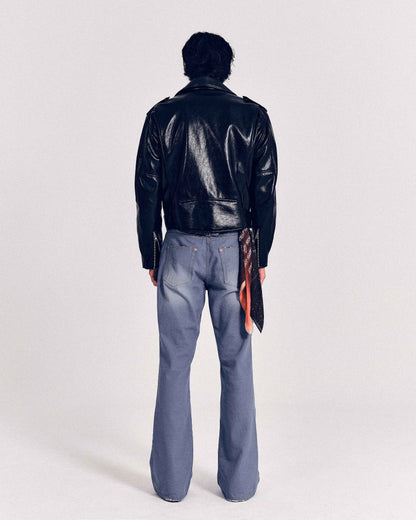 [REVURA] BURN OUT FLARE FAUX RIDER JACKET