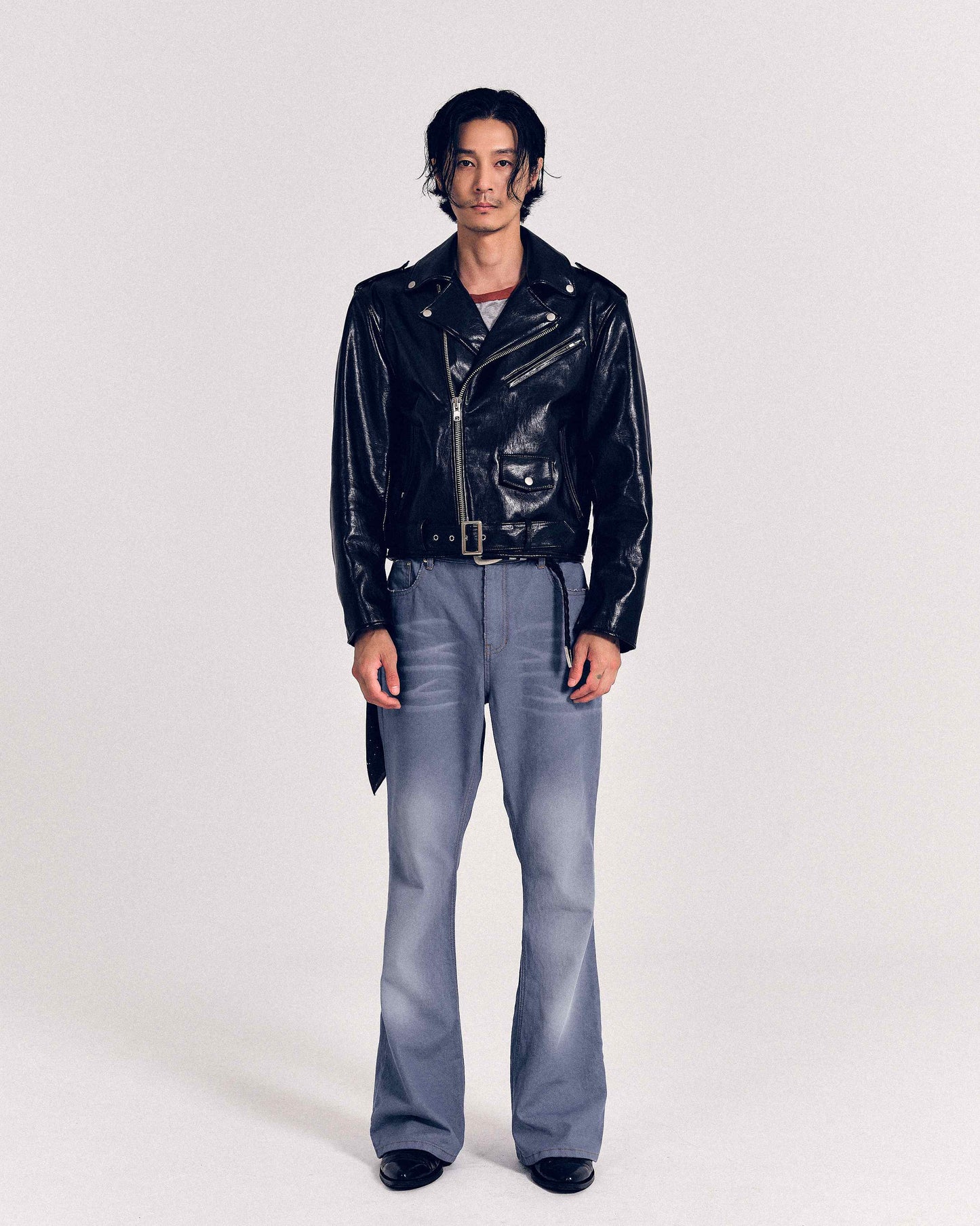 【REVURA レビュ―ラ】BURN OUT FLARE FAUX RIDER JACKET